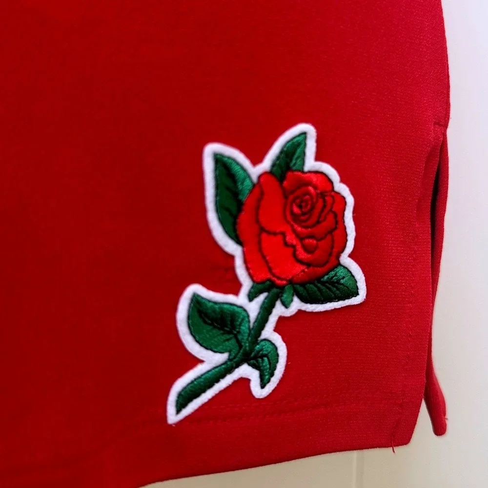 Michael Kors Rosecore Women Small Red Rose Embroidered Patch Shoulder Cutout Top